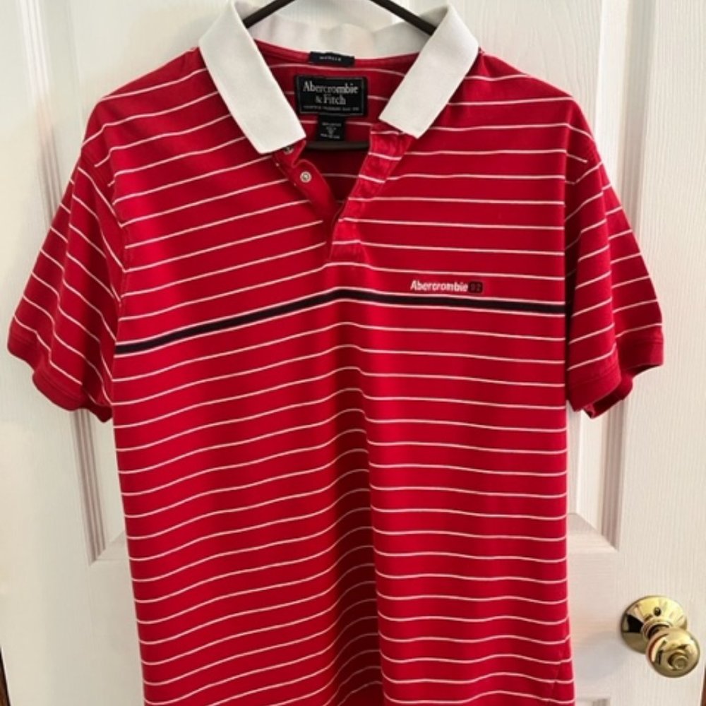 Abercrombie & Fitch Red and White  Striped Polo Shirt XLarge
